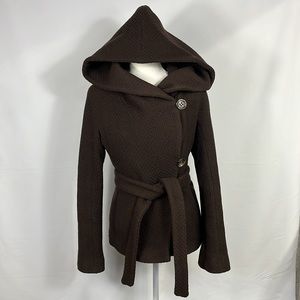 BCBG oversized hooded woven wool wrap peacoat, small